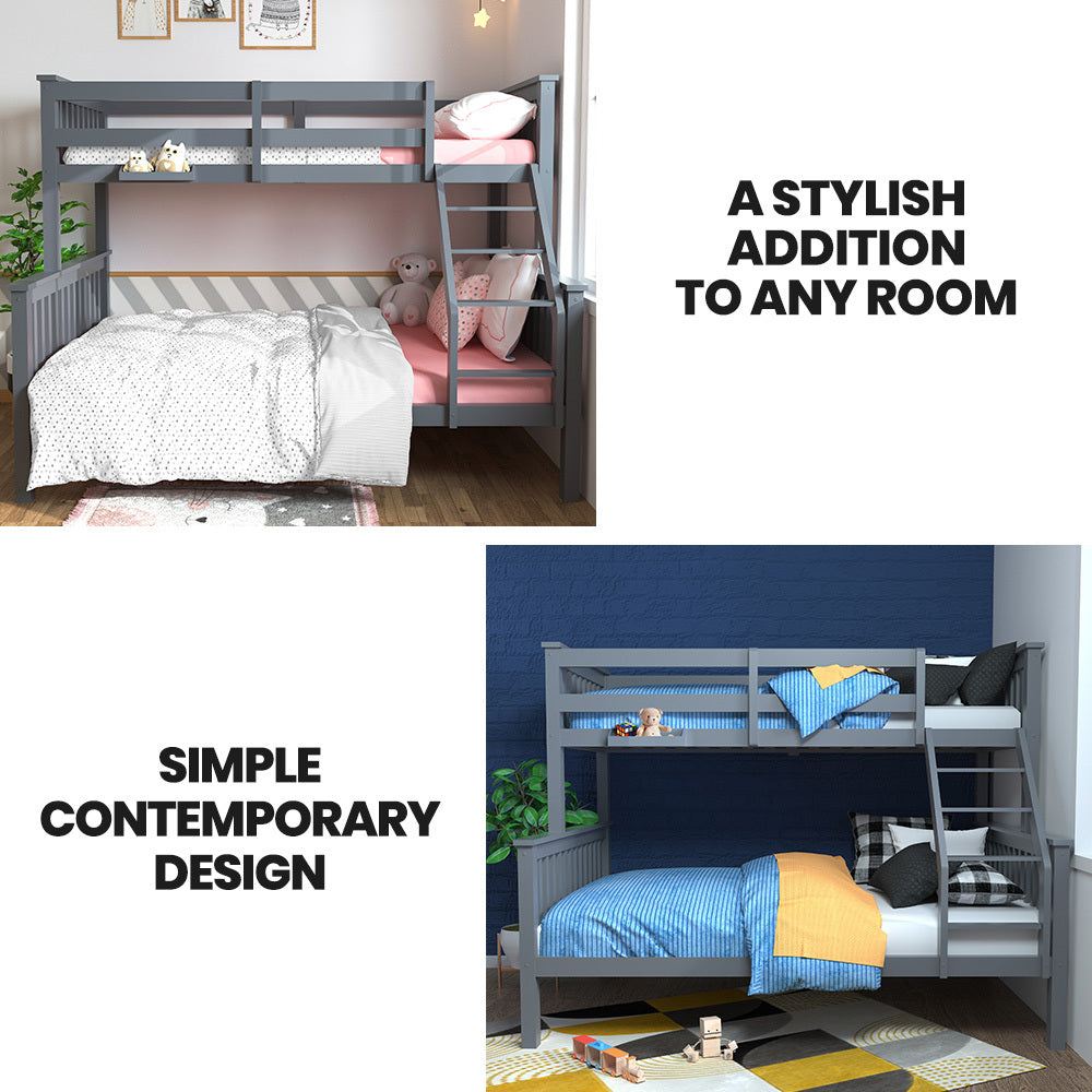 Kingston Slumber Wooden Bunk Bed – Single Over Double, Grey