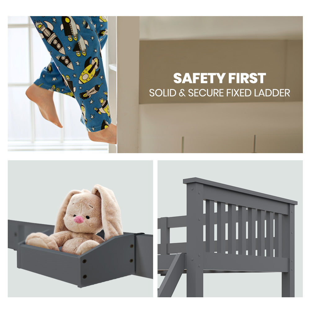 Kingston Slumber Wooden Bunk Bed – Single Over Double, Grey