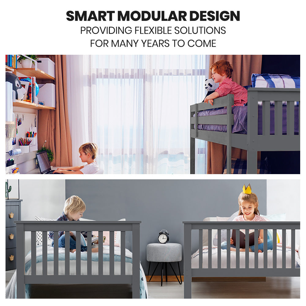 Kingston Slumber Wooden Bunk Bed – Single Over Double, Grey