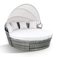 London Rattan 3pc Outdoor Daybed Patio Grey With Off White Canopy