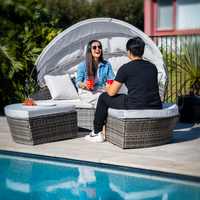 London Rattan 3pc Outdoor Daybed Patio Grey With Off White Canopy