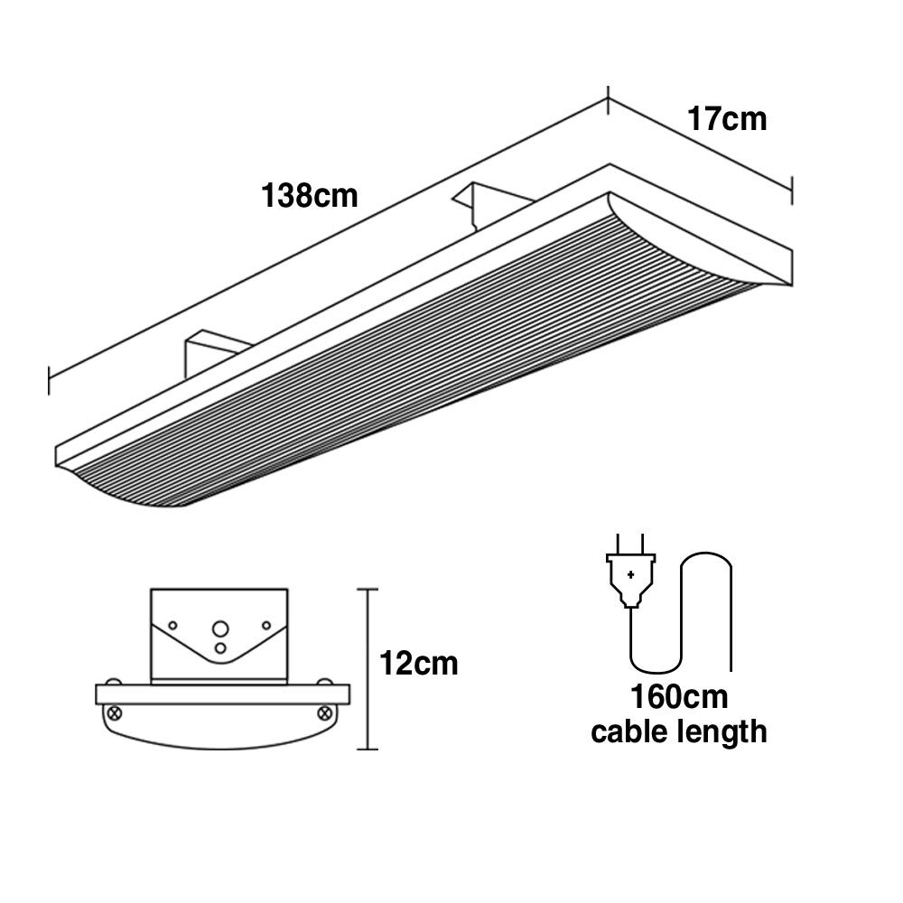 BIO Outdoor Strip Radiant Heater Alfresco 2400W Ceiling Wall Mount Heating Slimline Bar Panel
