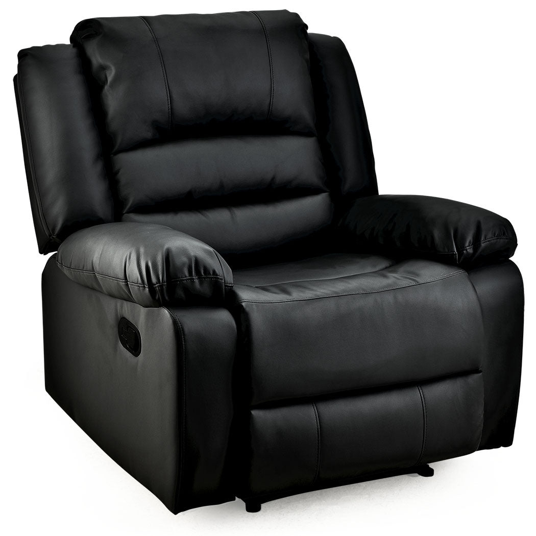 Luxury Black Faux Leather Recliner Armchair