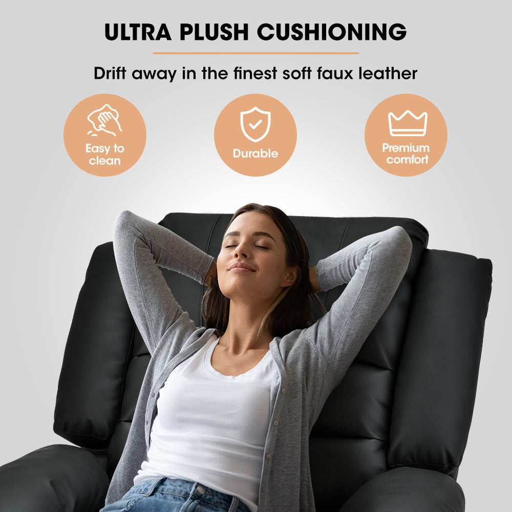 Luxury Black Faux Leather Recliner Armchair