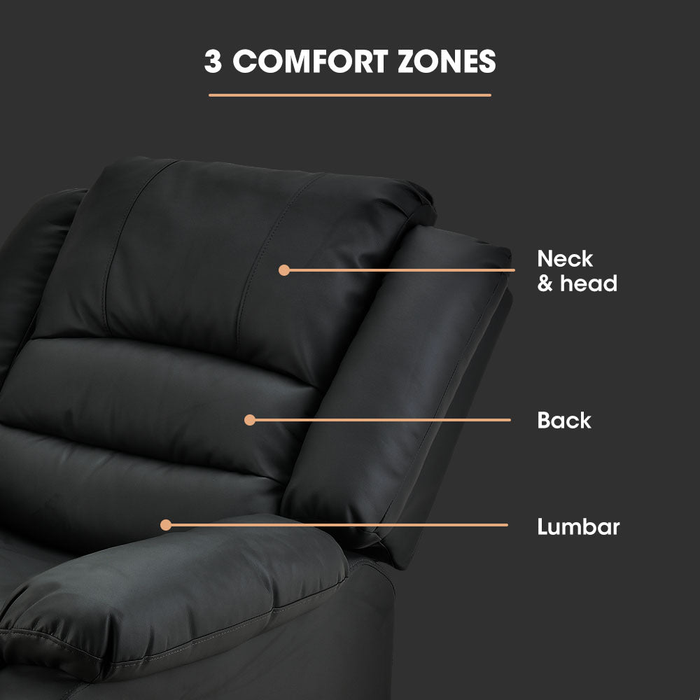 Luxury Black Faux Leather Recliner Armchair