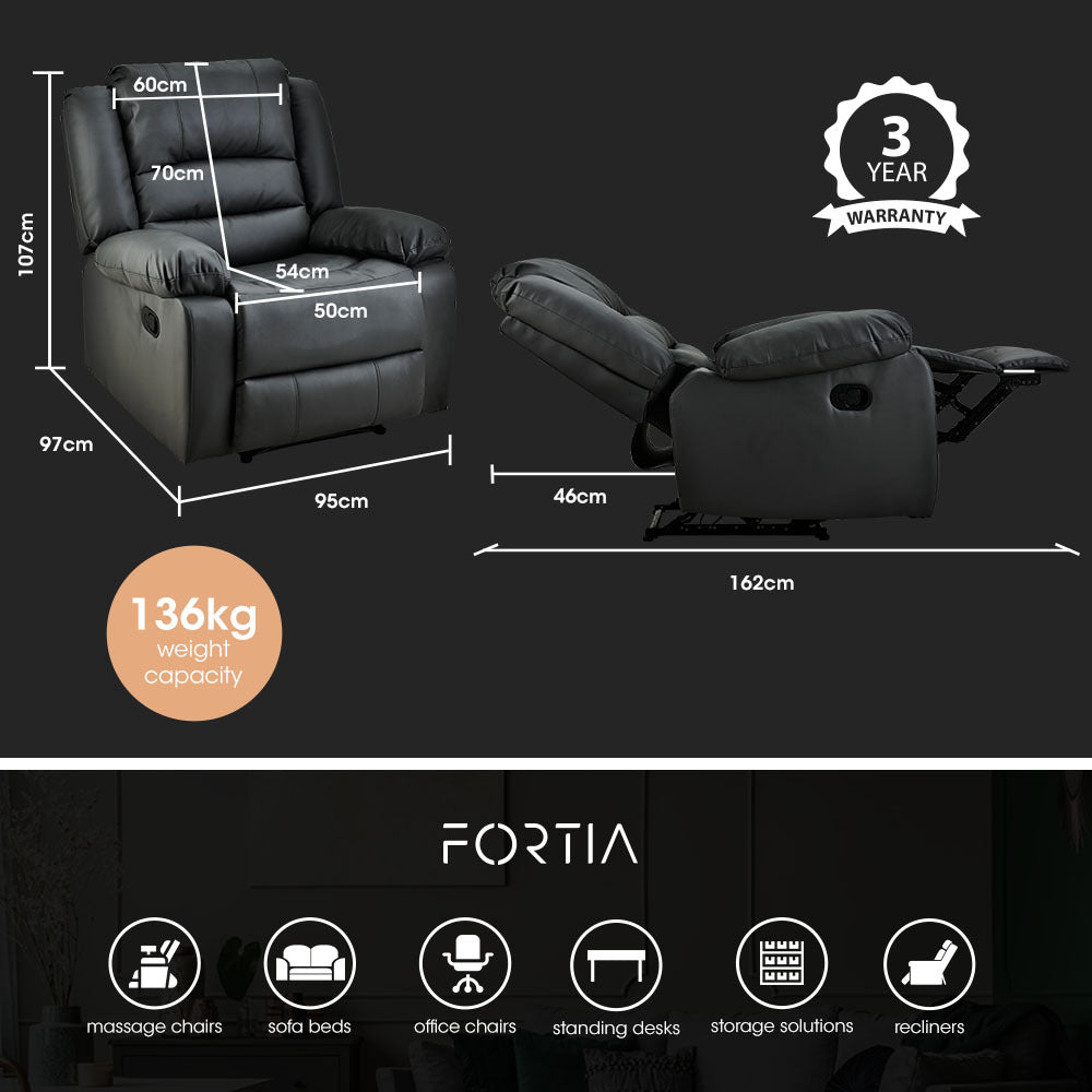 Luxury Black Faux Leather Recliner Armchair