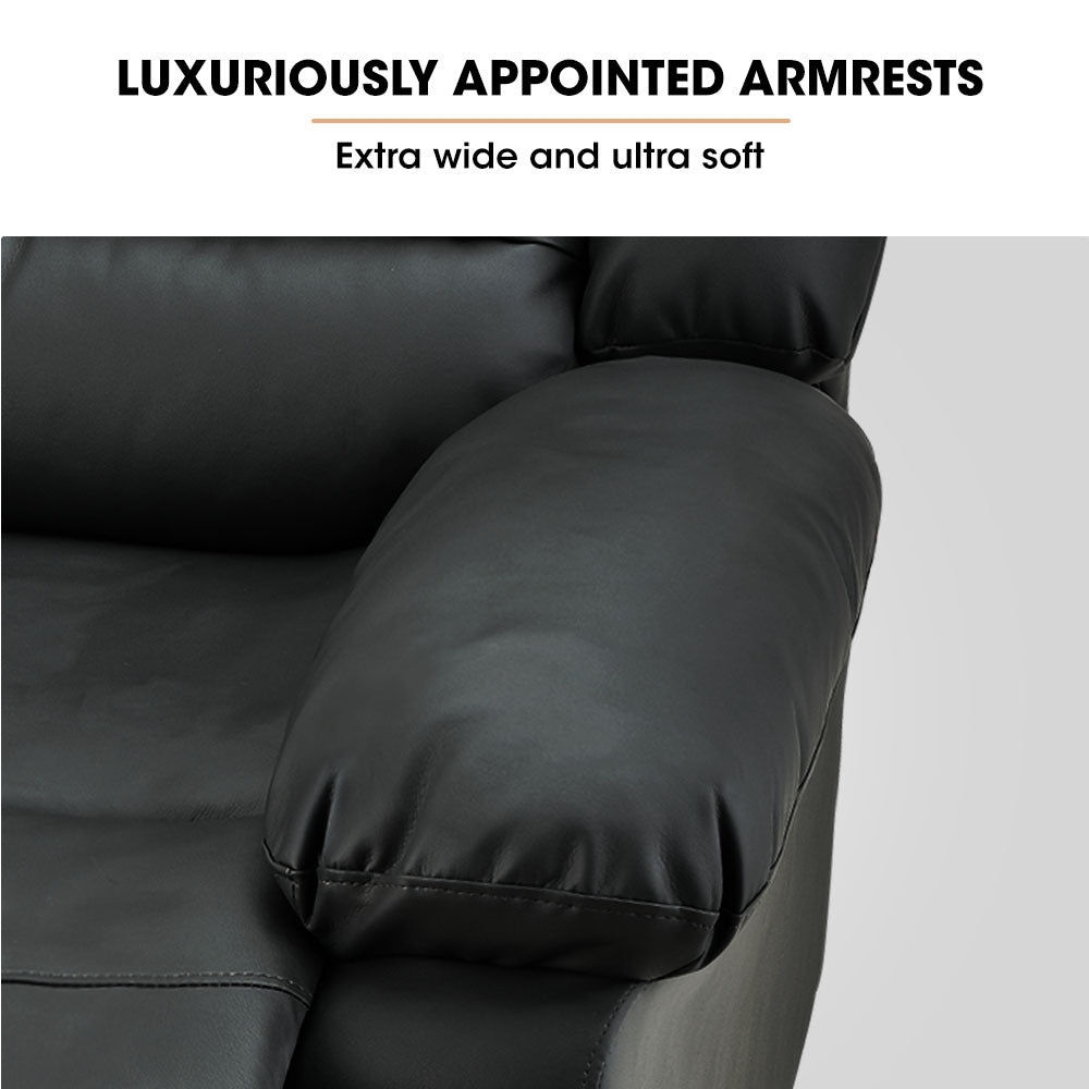 Luxury Black Faux Leather Recliner Armchair