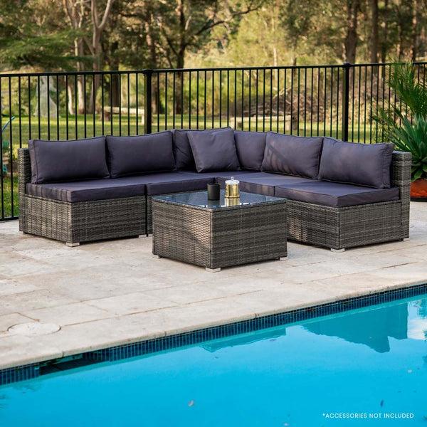 London Rattan Modular Outdoor Setting Lounge with Coffee Table - Grey