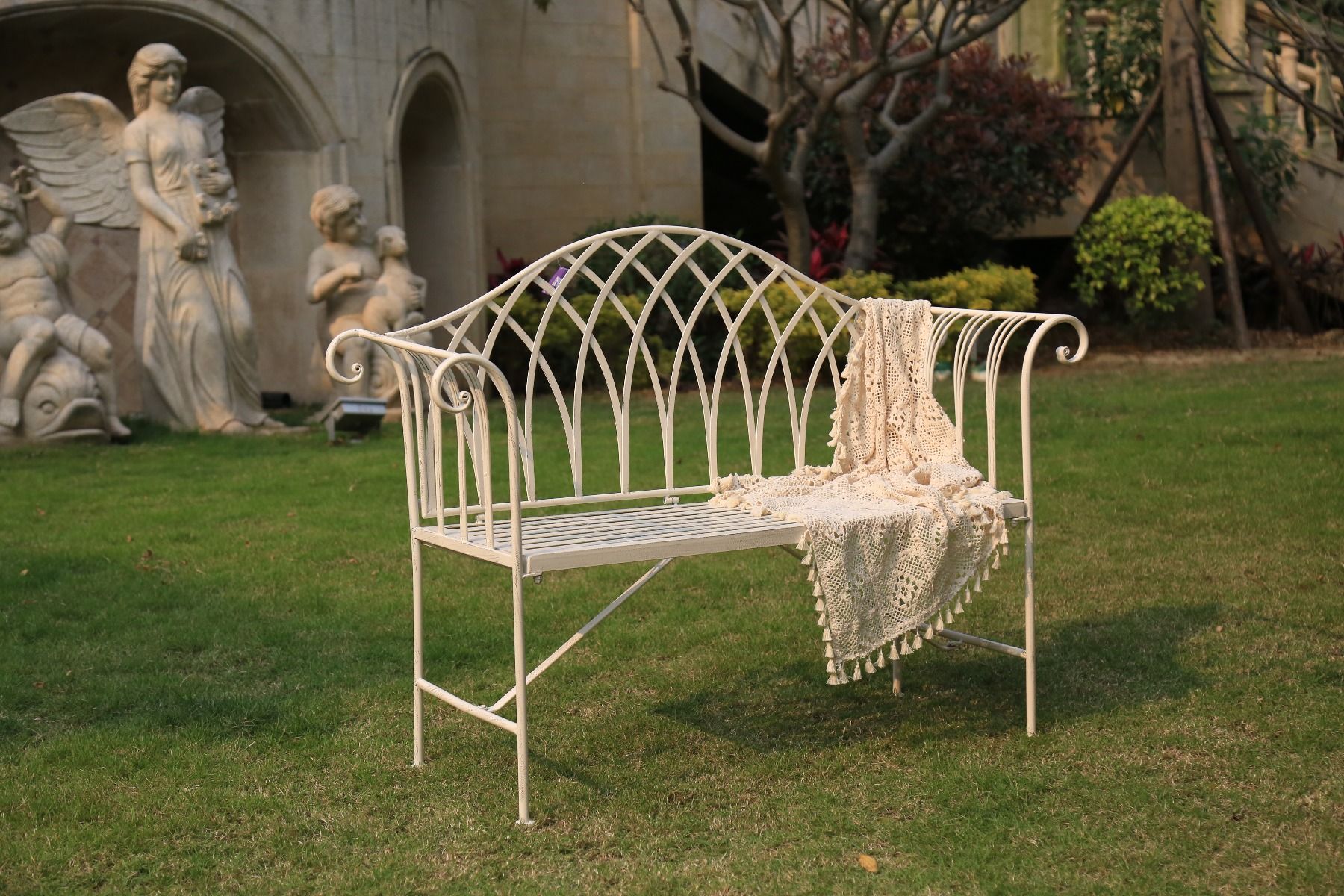 White lavinia iron outdoor bench 2