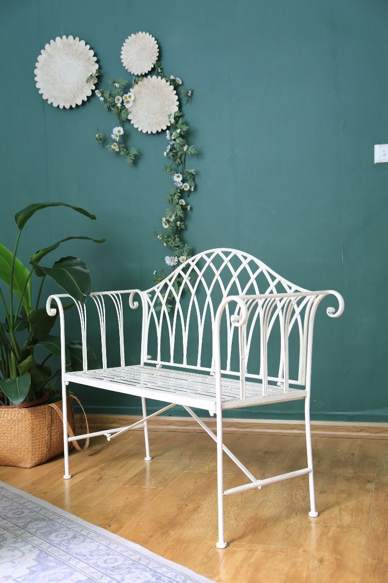 White lavinia iron outdoor bench 3