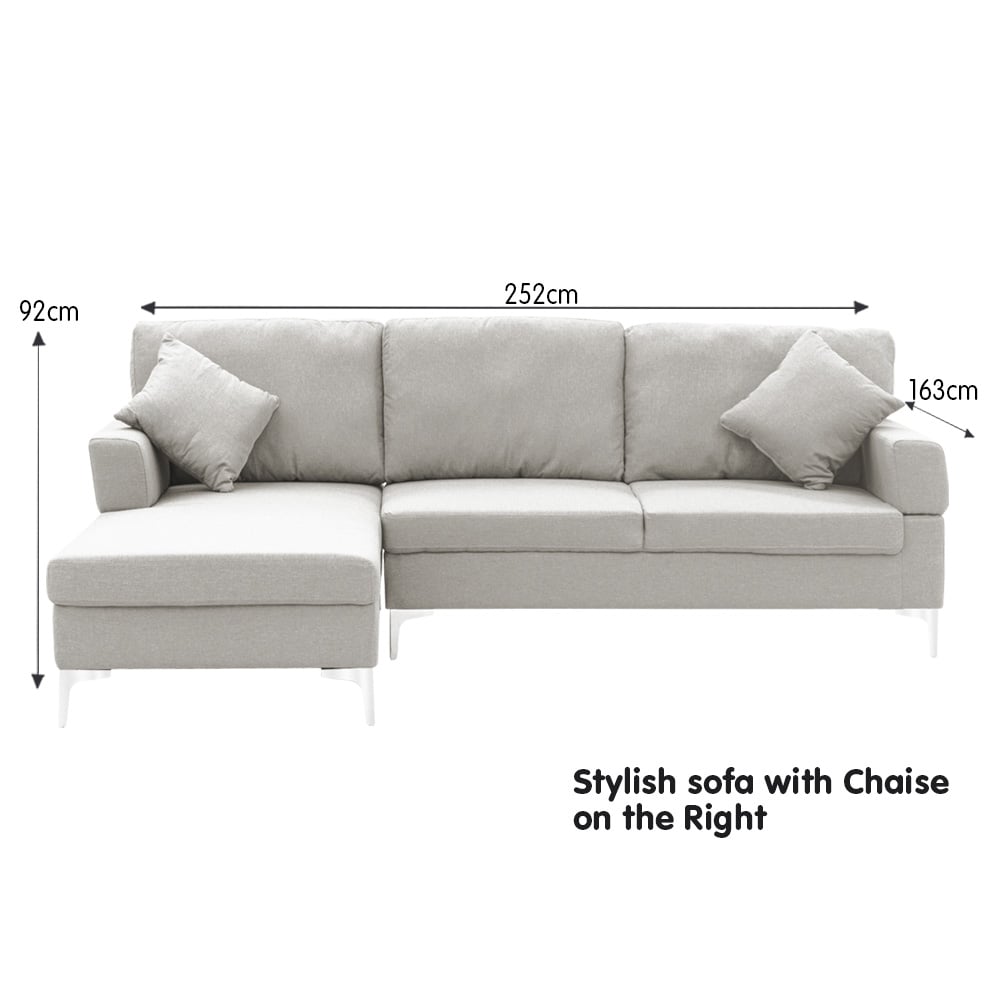 Sarantino Linen 3 Seater Chaise - Light Grey