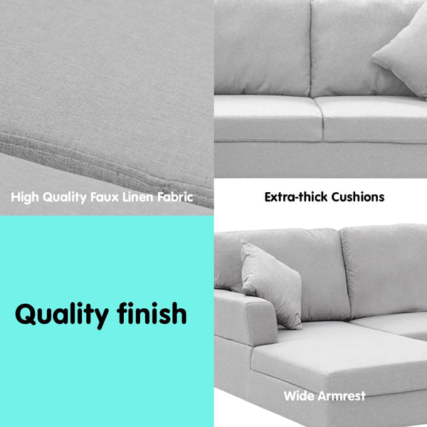 Sarantino Linen 3 Seater Chaise - Light Grey