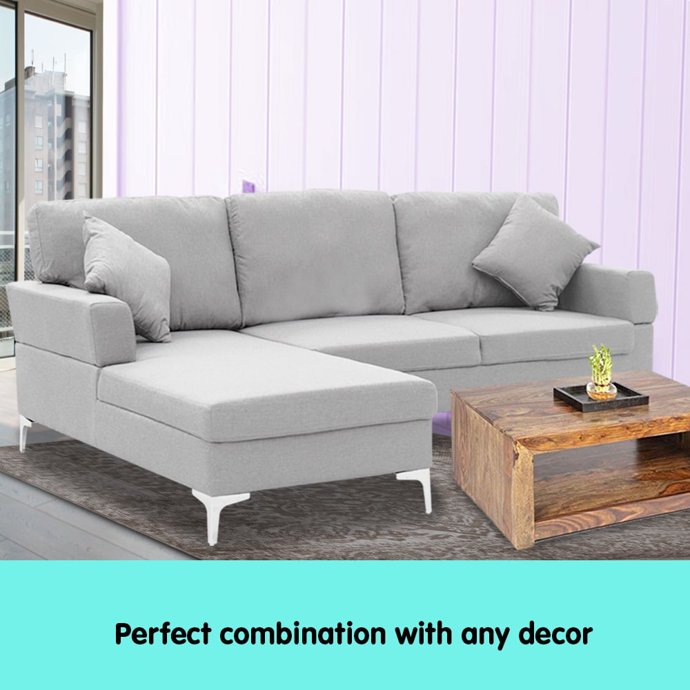 Sarantino Linen 3 Seater Chaise - Light Grey