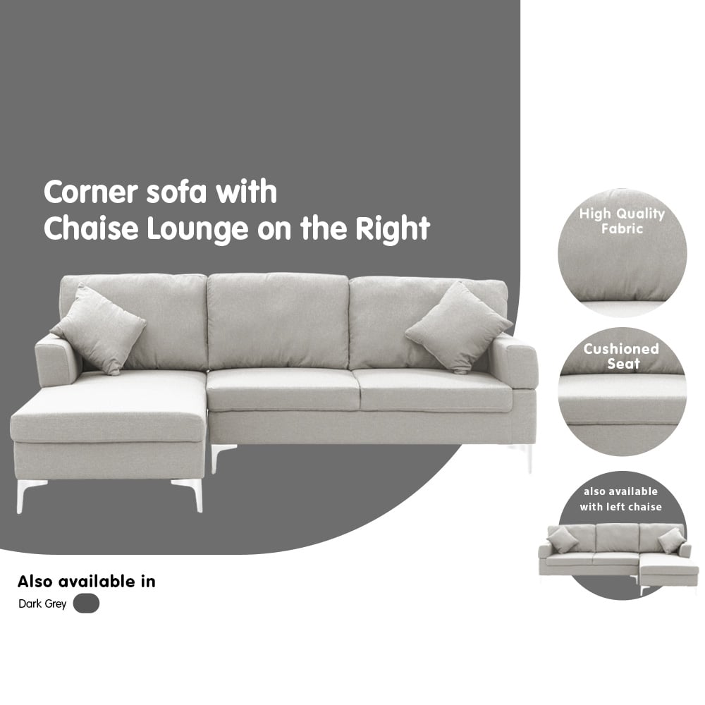 Sarantino Linen 3 Seater Chaise - Light Grey