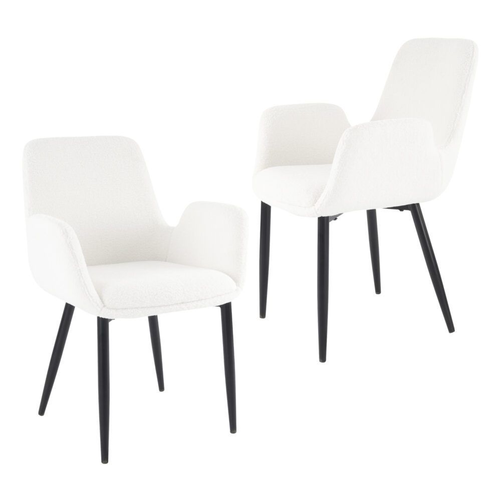 Bliss Bouclé Sherpa Fabric Armrest Dining Chair Set (2 Chairs) - White