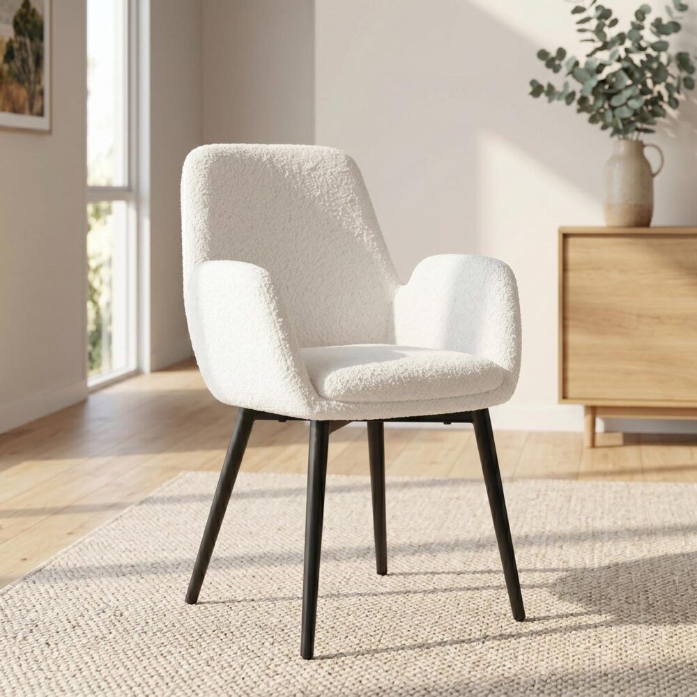 Bliss Bouclé Sherpa Fabric Armrest Dining Chair Set (2 Chairs) - White