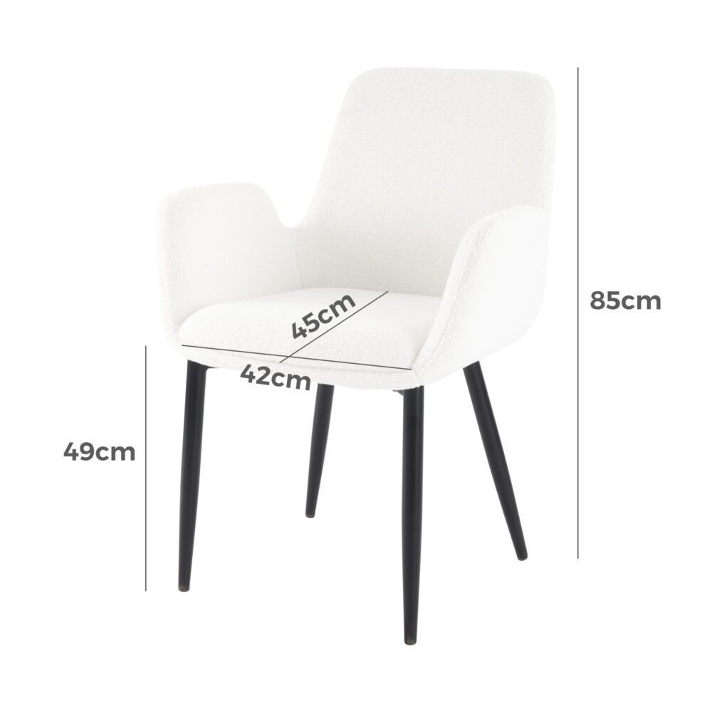 Bliss Bouclé Sherpa Fabric Armrest Dining Chair Set (2 Chairs) - White