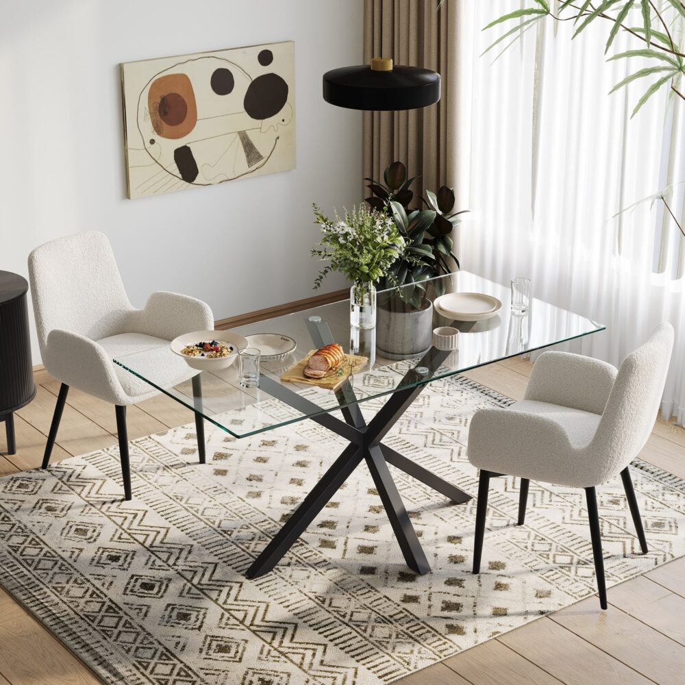 Bliss Bouclé Sherpa Fabric Armrest Dining Chair Set (2 Chairs) - White