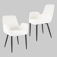 Two white chairs with black legs on a white background