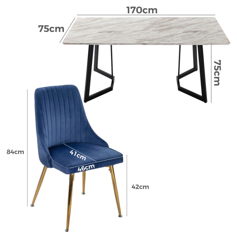 Marble Look Rectangular Dining Table With 6 Chairs