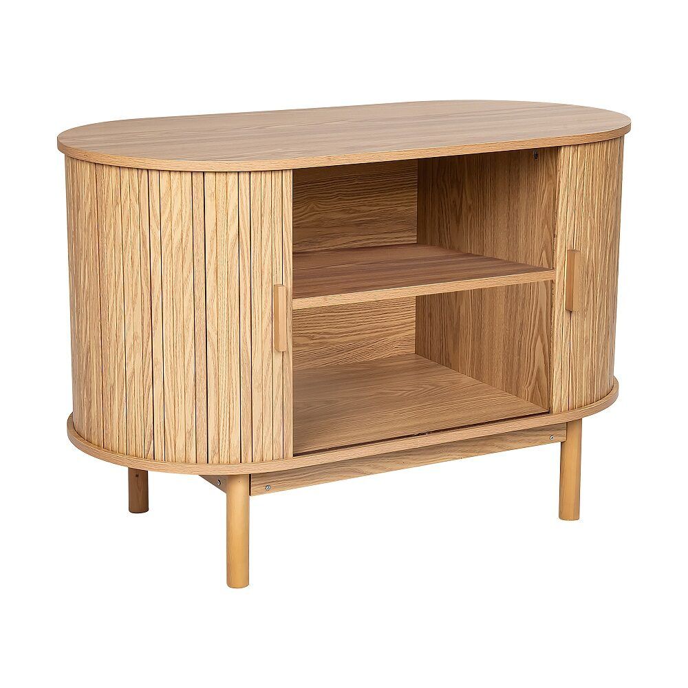 Natural Wood Ribbed Sideboard Cabinet 100cm