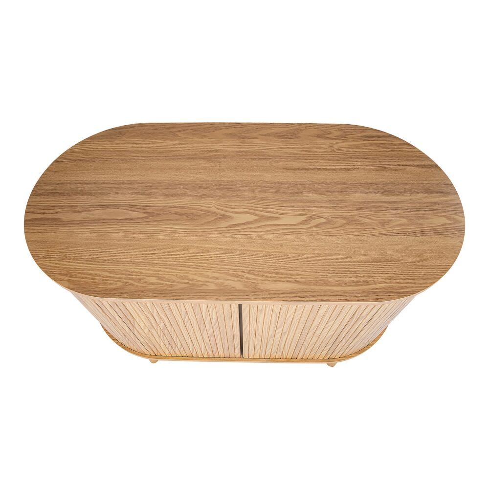 Natural Wood Ribbed Sideboard Cabinet 100cm