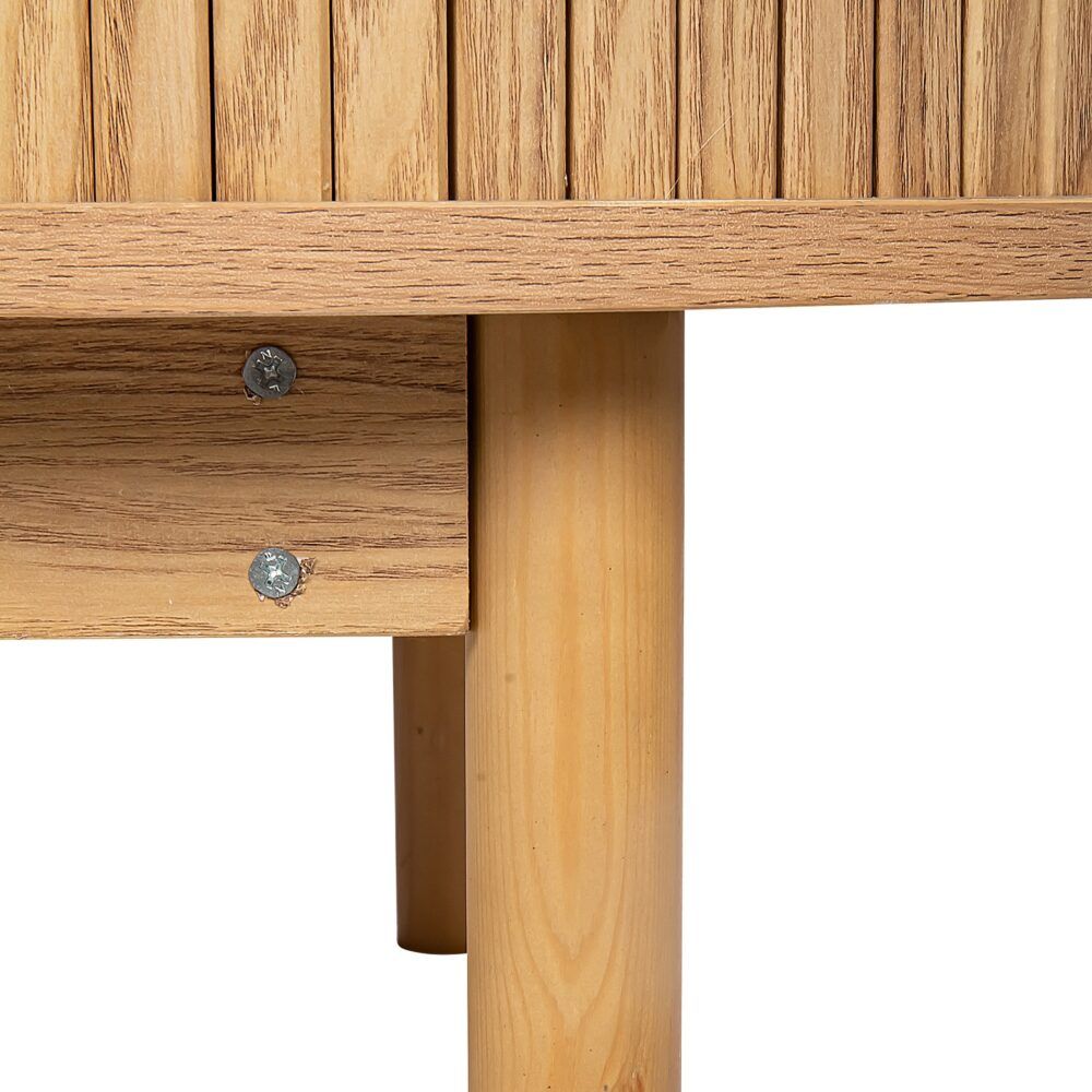 Natural Wood Ribbed Sideboard Cabinet 100cm