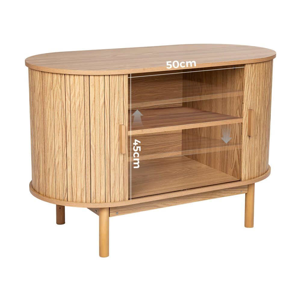 Natural Wood Ribbed Sideboard Cabinet 100cm
