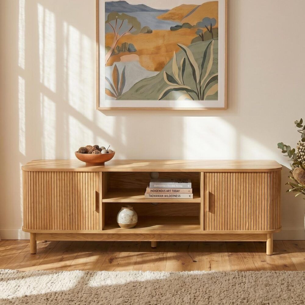Ribbed Look Entertainment Unit 160cms - Natural