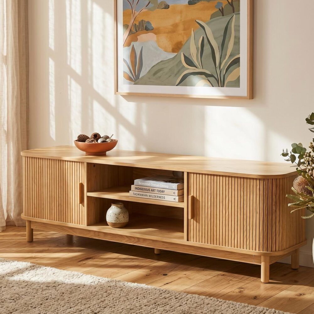 Ribbed Look Entertainment Unit 160cms - Natural
