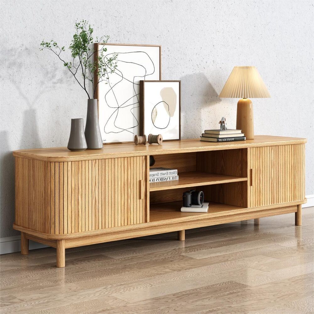 Ribbed Look Entertainment Unit 160cms - Natural