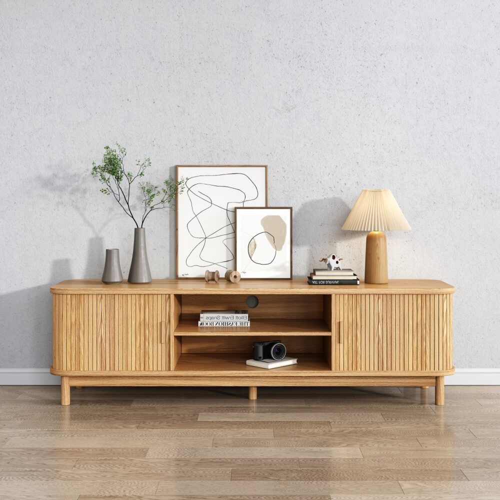 Ribbed Look Entertainment Unit 160cms - Natural