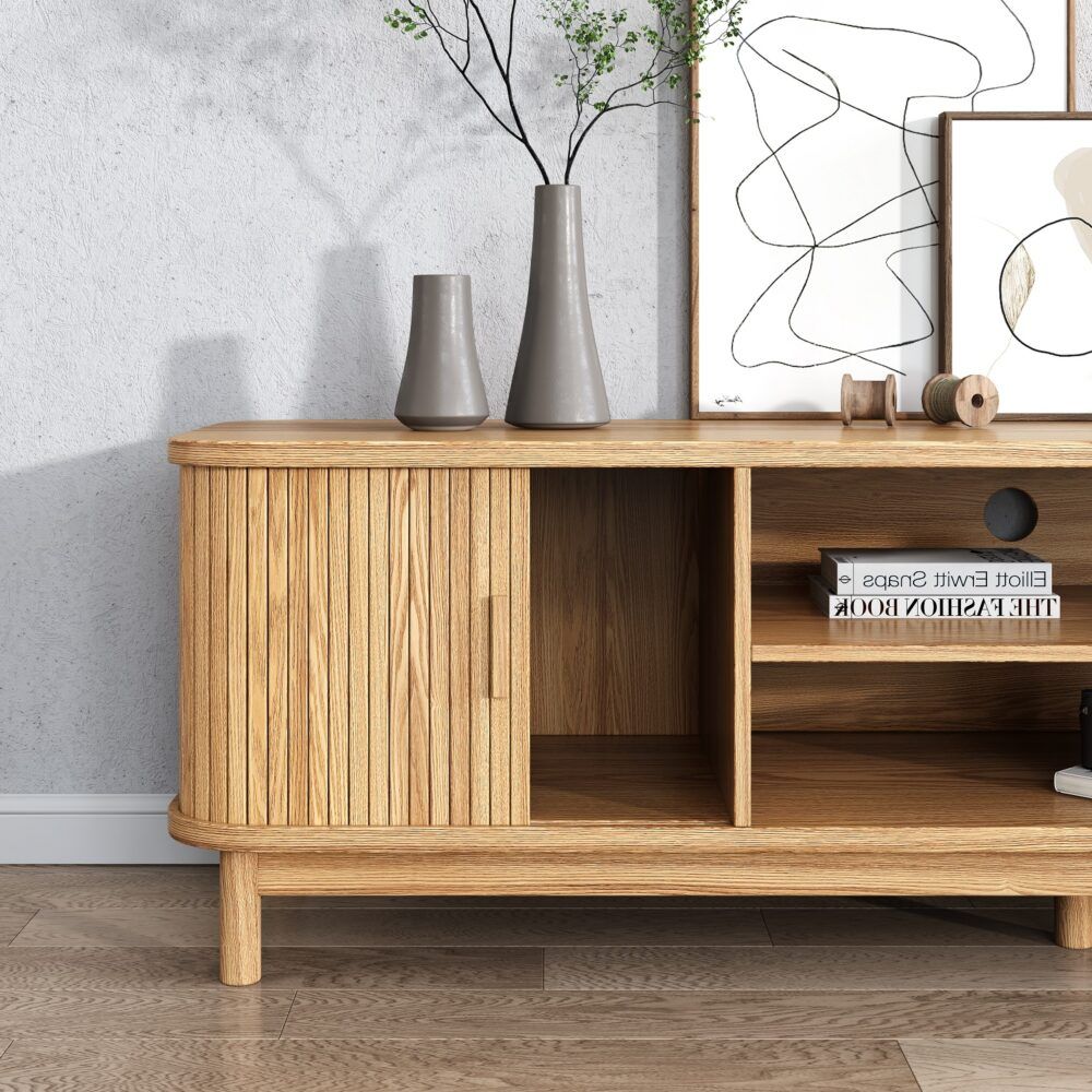 Ribbed Look Entertainment Unit 160cms - Natural