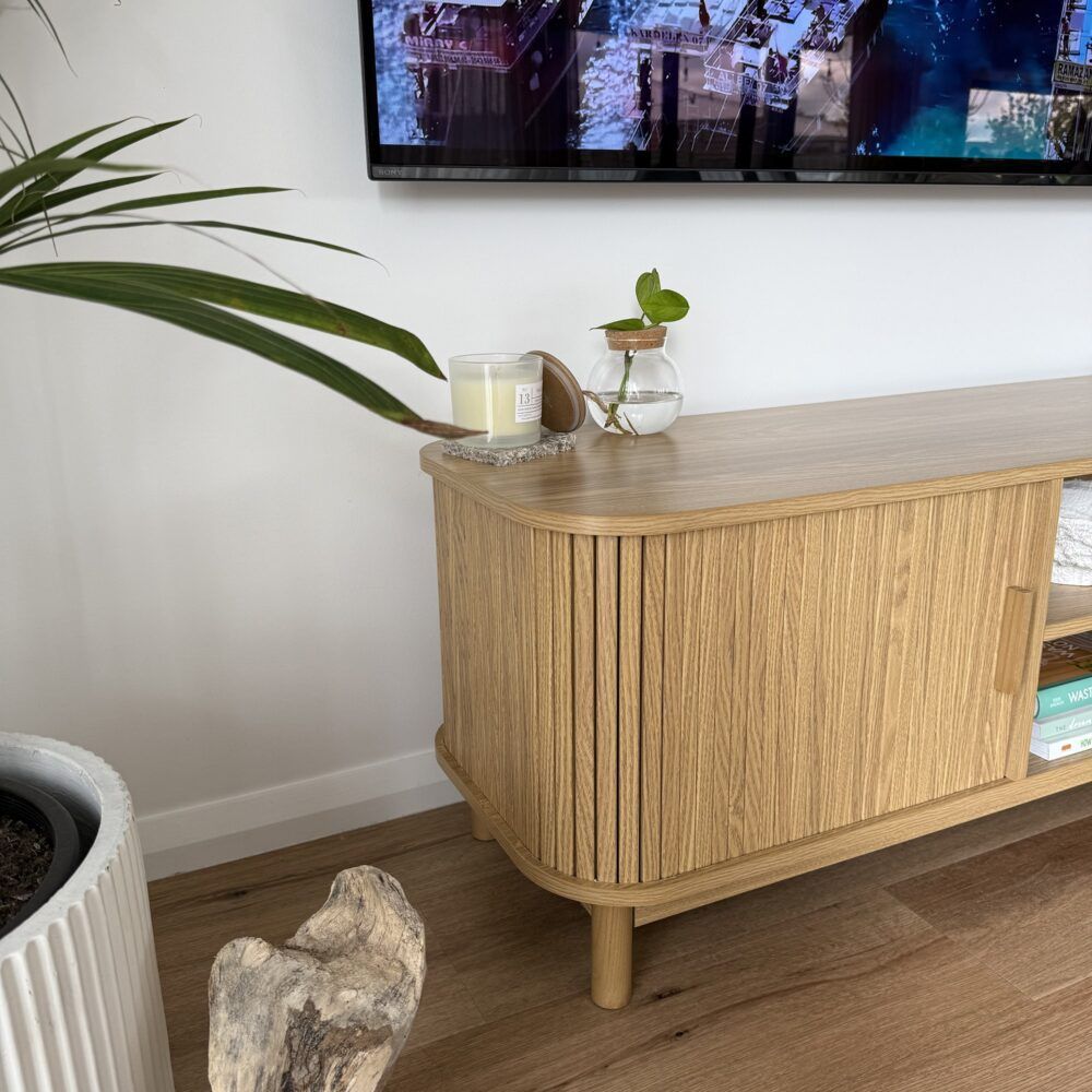 Ribbed Look Entertainment Unit 160cms - Natural