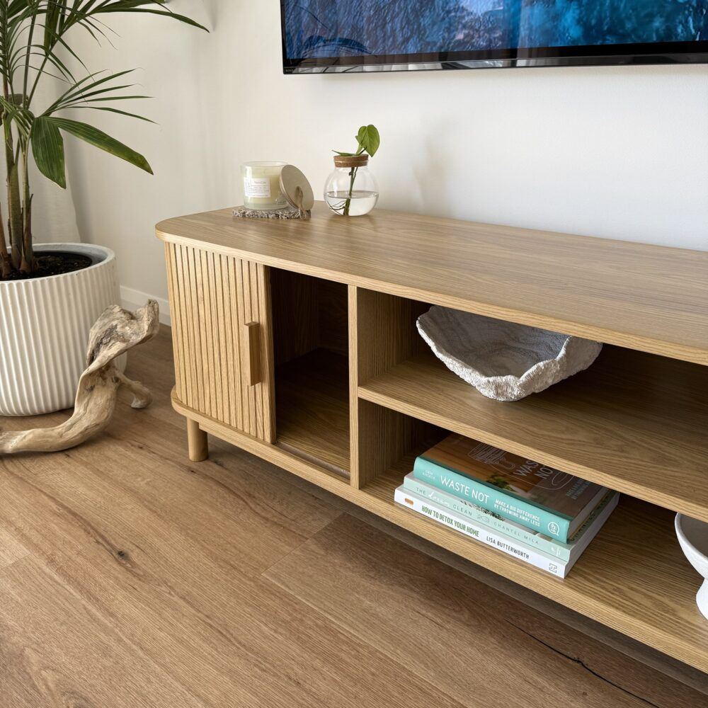 Ribbed Look Entertainment Unit 160cms - Natural