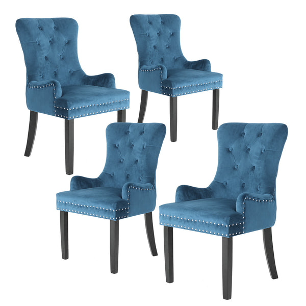 Set of 4 Lisse French Provincial Velvet Dining Chairs in Navy Blue