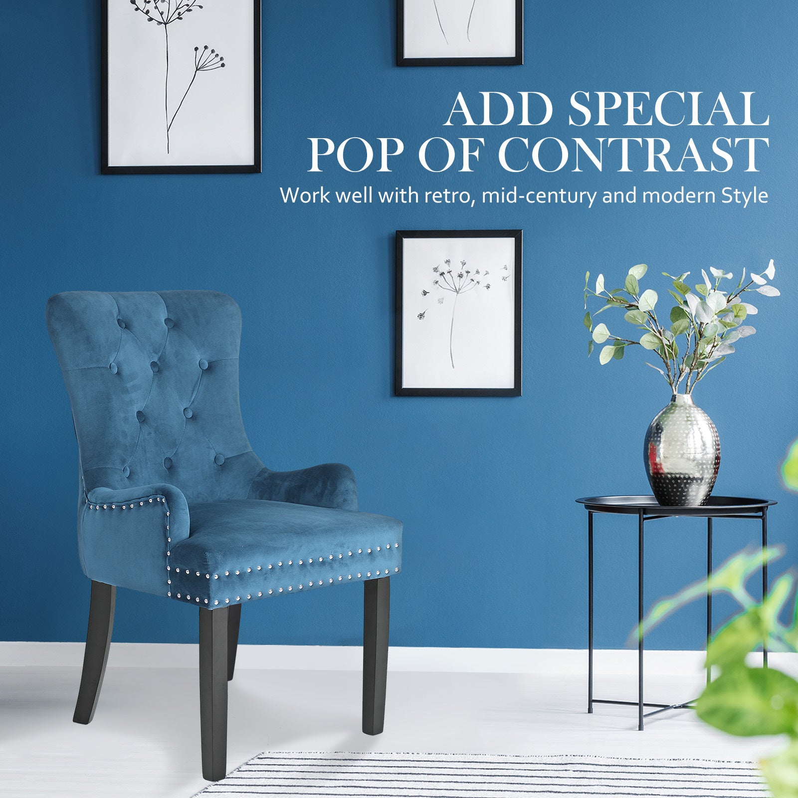Set of 4 Lisse French Provincial Velvet Dining Chairs in Navy Blue