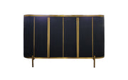 Black sideboard with gold accents on a white background