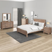 King Size Bed Frame With 2 Bedside Tables, Dresser & Tallboy In Acacia Wood - Oak Colour