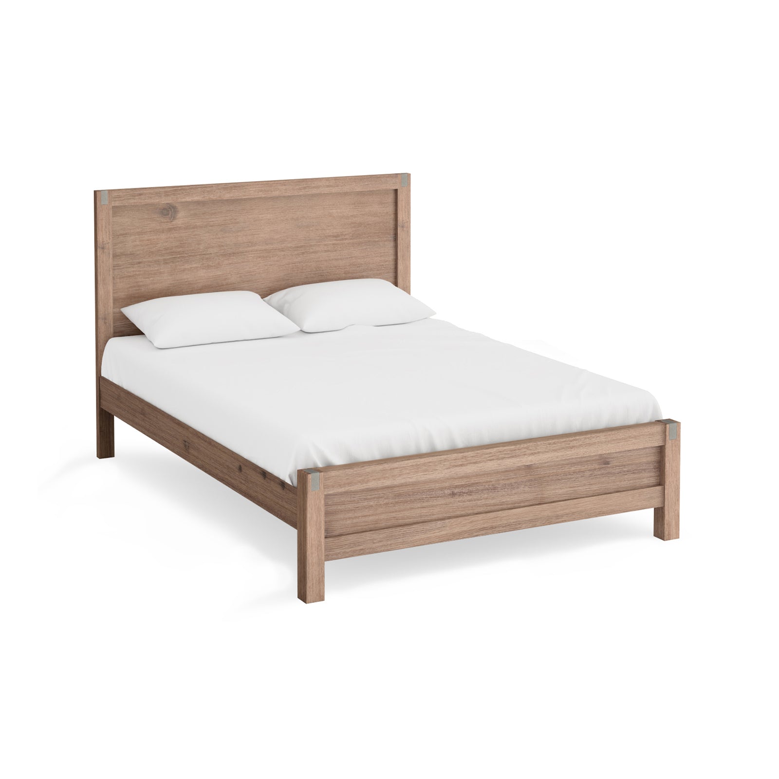 King Size Bed Frame With 2 Bedside Tables, Dresser & Tallboy In Acacia Wood - Oak Colour