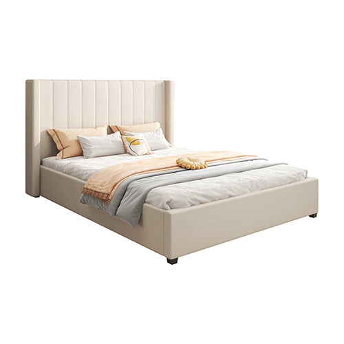 Alexa Queen Size High Rise Headboard Linen Fabric With Drawers - Beige