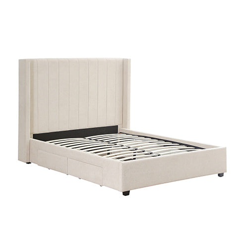 Alexa Queen Size High Rise Headboard Linen Fabric With Drawers - Beige
