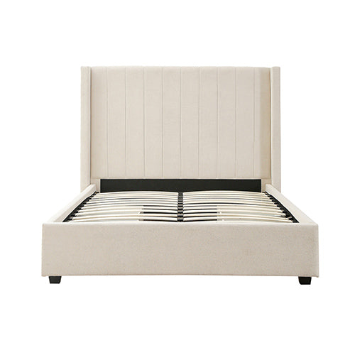 Alexa Queen Size High Rise Headboard Linen Fabric With Drawers - Beige