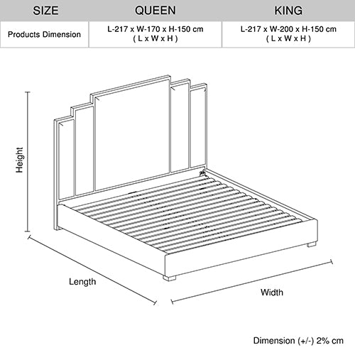 Austin Bed Frame Turquoise Upholstered Fabric & Slats - Queen or King