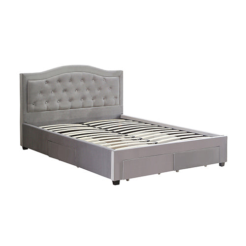 Emily Queen Size Velvet Bed Frame with Drawers - Grey