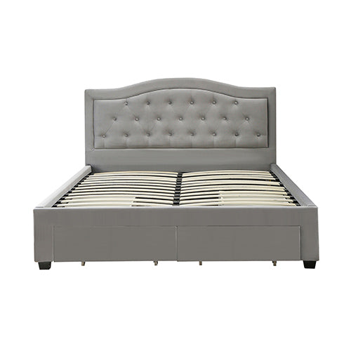 Emily Queen Size Velvet Bed Frame with Drawers - Grey