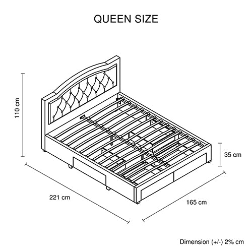 Queen size bed dimensions diagram with measurements in centimeters