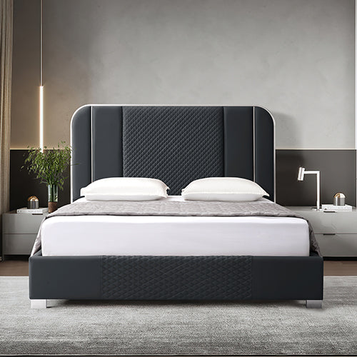 Halcyon Upholstered Air Leather Bed Frame with High-Quality Slats and Steel Legs - Black