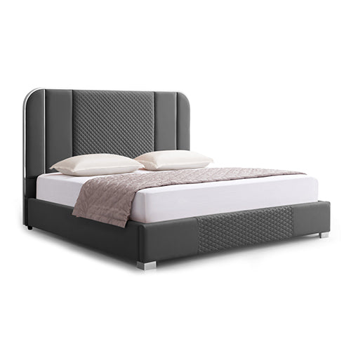 Halcyon Upholstered Air Leather Bed Frame with High-Quality Slats and Steel Legs - Black
