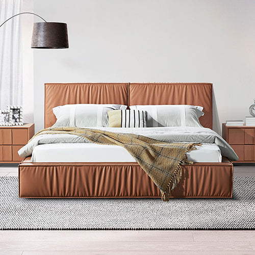 Louis Queen Bed Frame in PU leather With KD Slats on Wooden Legs